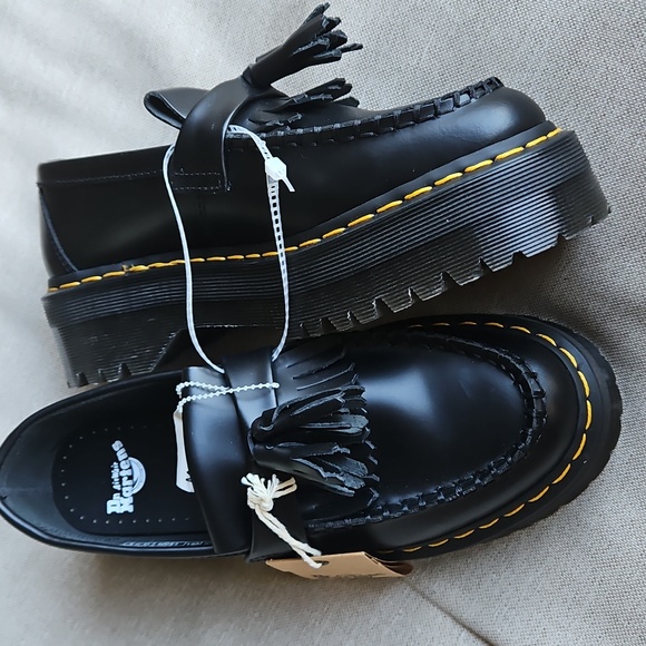 Dr Martens Adrian Quad Platform Tassel Loafers Black Leather- Unisex M6, W7 - Picture 7 of 9